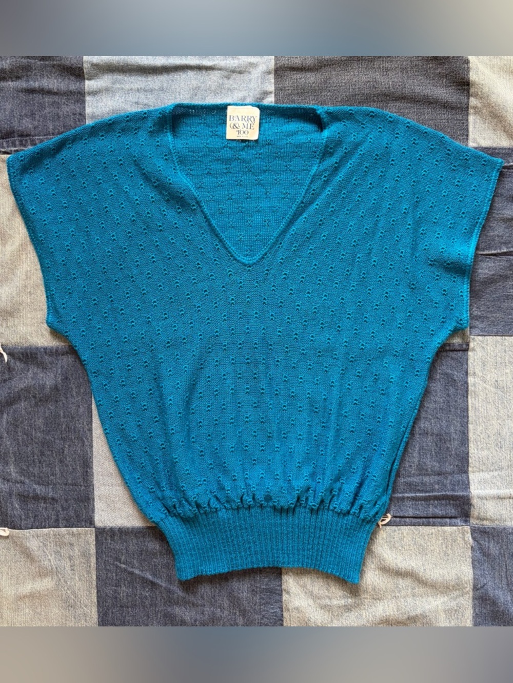 VTG 80s Knit Sleeveless Blue Top Made in USA Barry & Me Too fits M/L